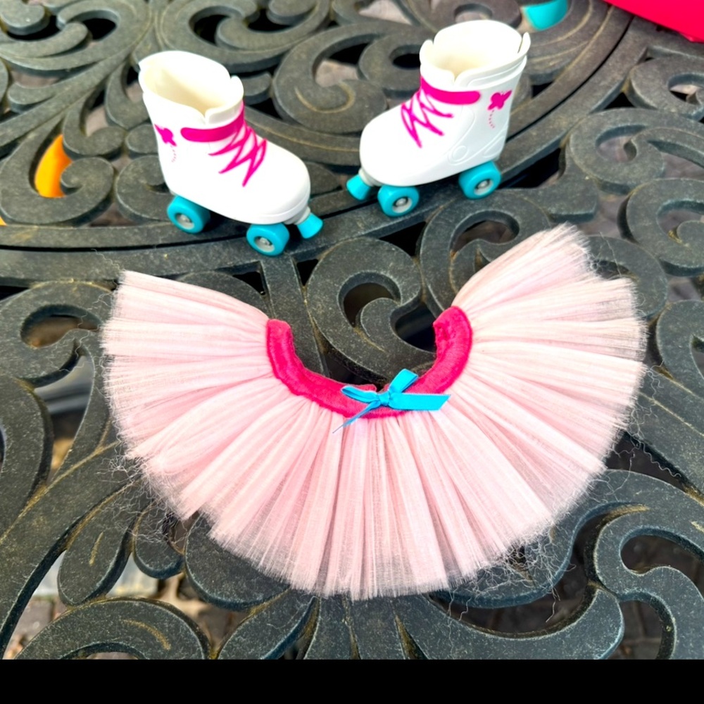 Doll roller skates and tutu skirt Compatible